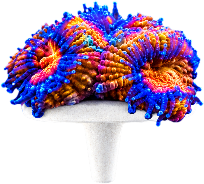 A rainbow micromussa coral colony on a frag plug